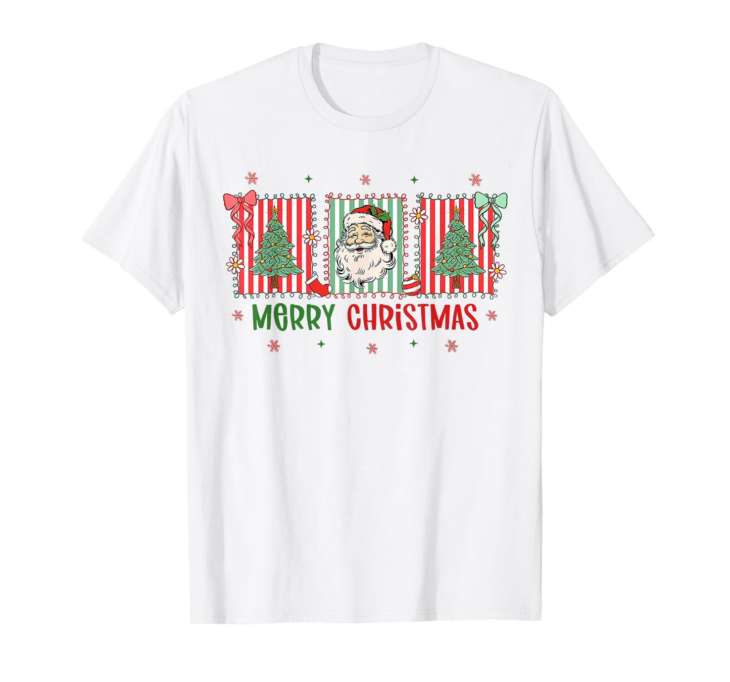 Family Matching Pajama Merry Christmas Tree Santa Claus Bows T-Shirt