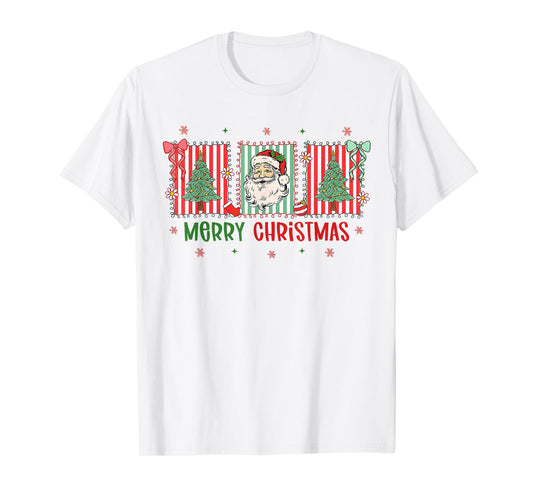 Family Matching Pajama Merry Christmas Tree Santa Claus Bows T-Shirt