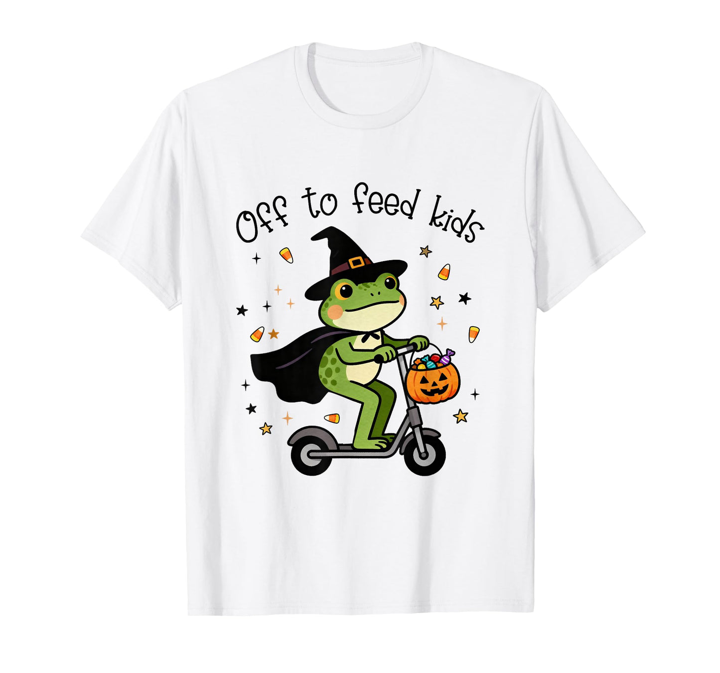 Off to Feed Kids Halloween Frog Witch Pumpkin Treat or Trick T-Shirt