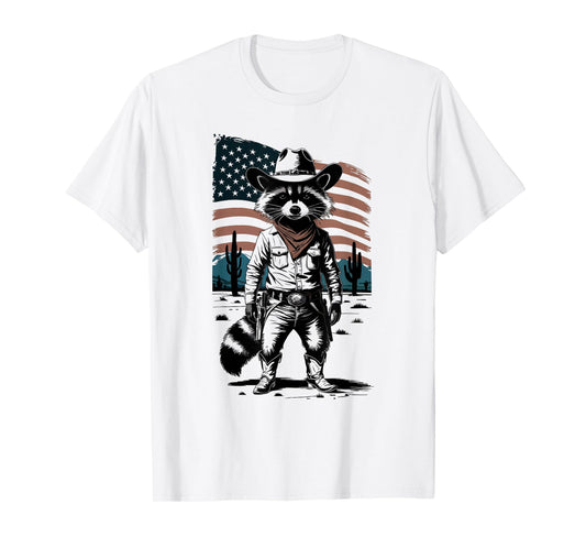 Racoon Cowboy Western Country Unisex-Adults Vintage T-Shirt, Small, Multicolor, Short Sleeve
