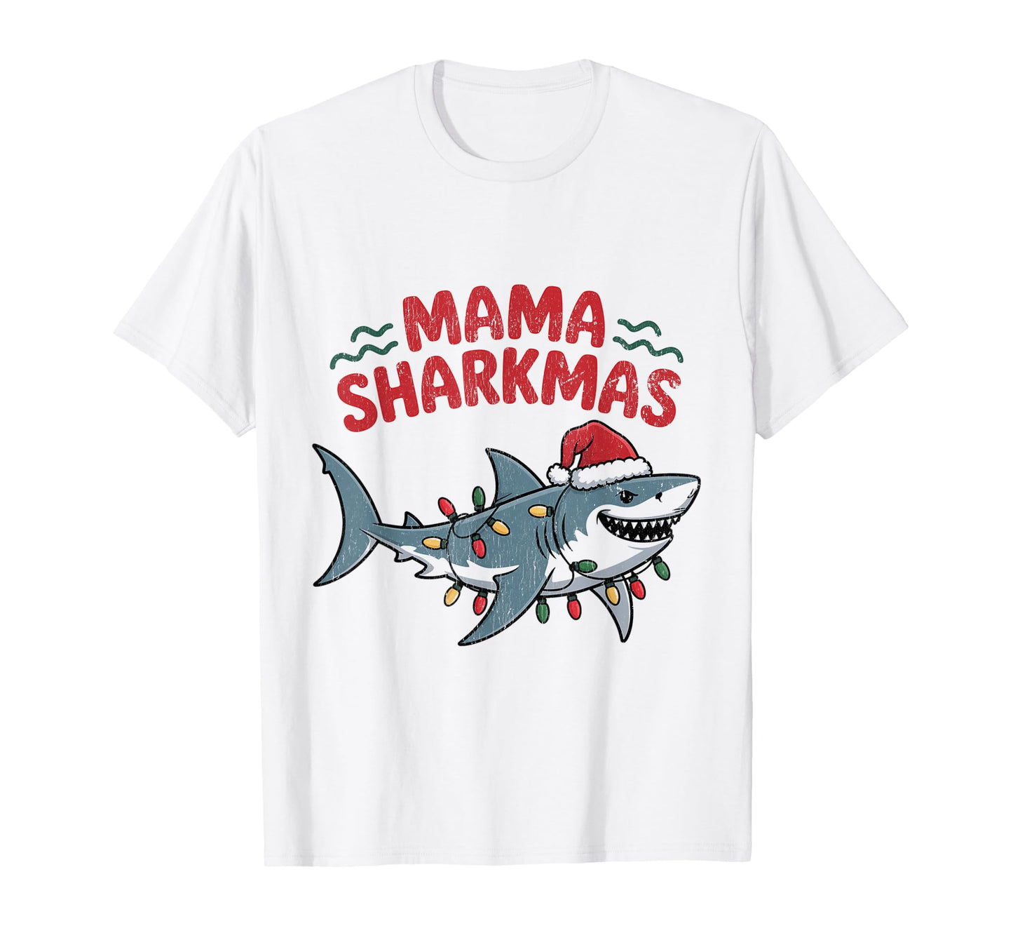 Mama Sharkmas Funny Shark Santa Hat Ugly Christmas Sweater T-Shirt