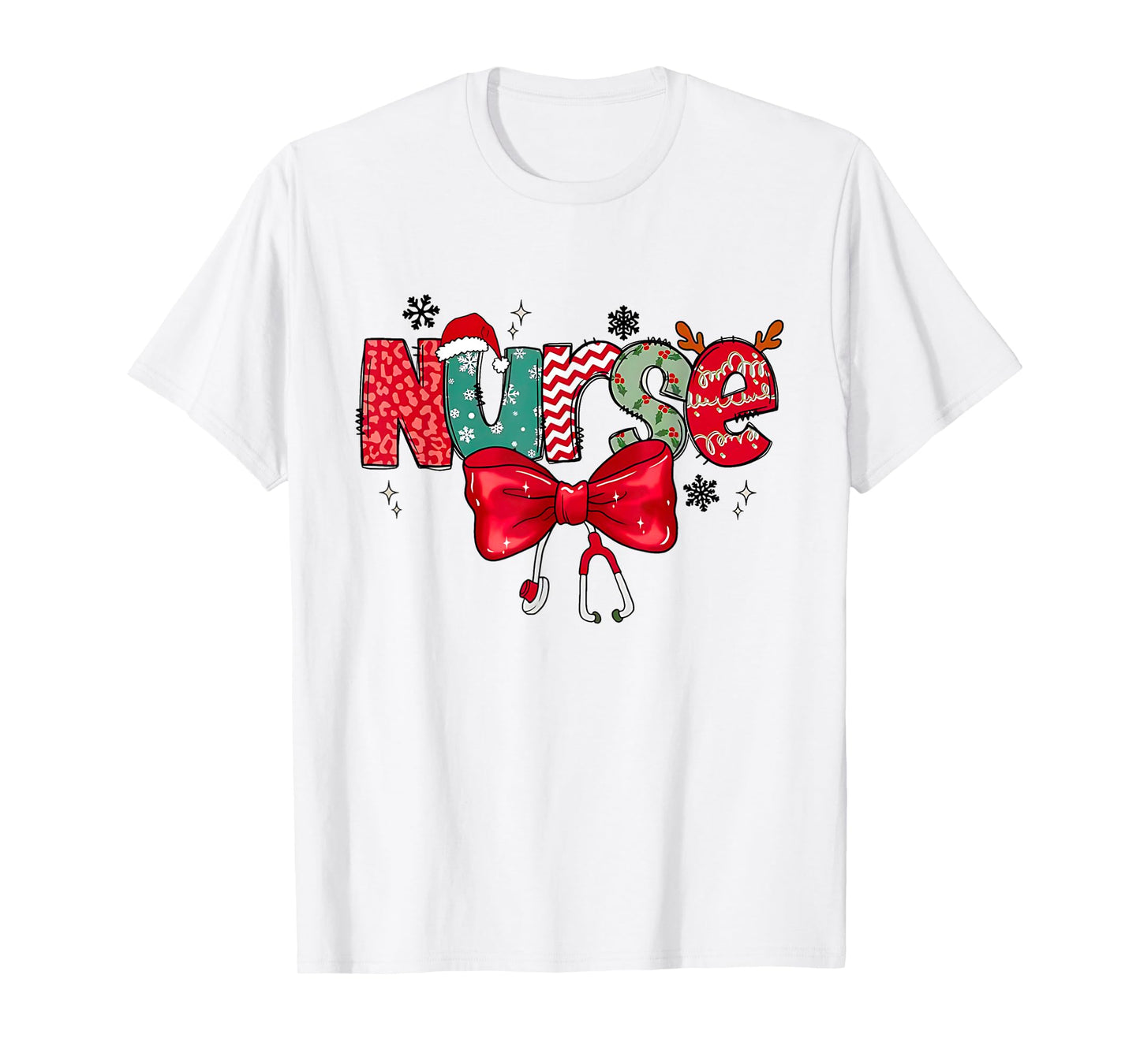 Christmas Nurse Coquette Bow Stethoscope Reindeer Nursing T-Shirt