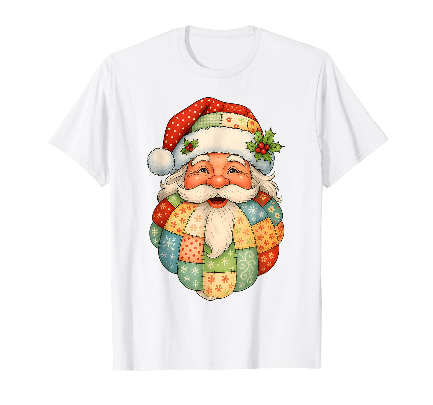 Vintage Santa Claus Face Patchwork Preppy Santa Christmas T-Shirt