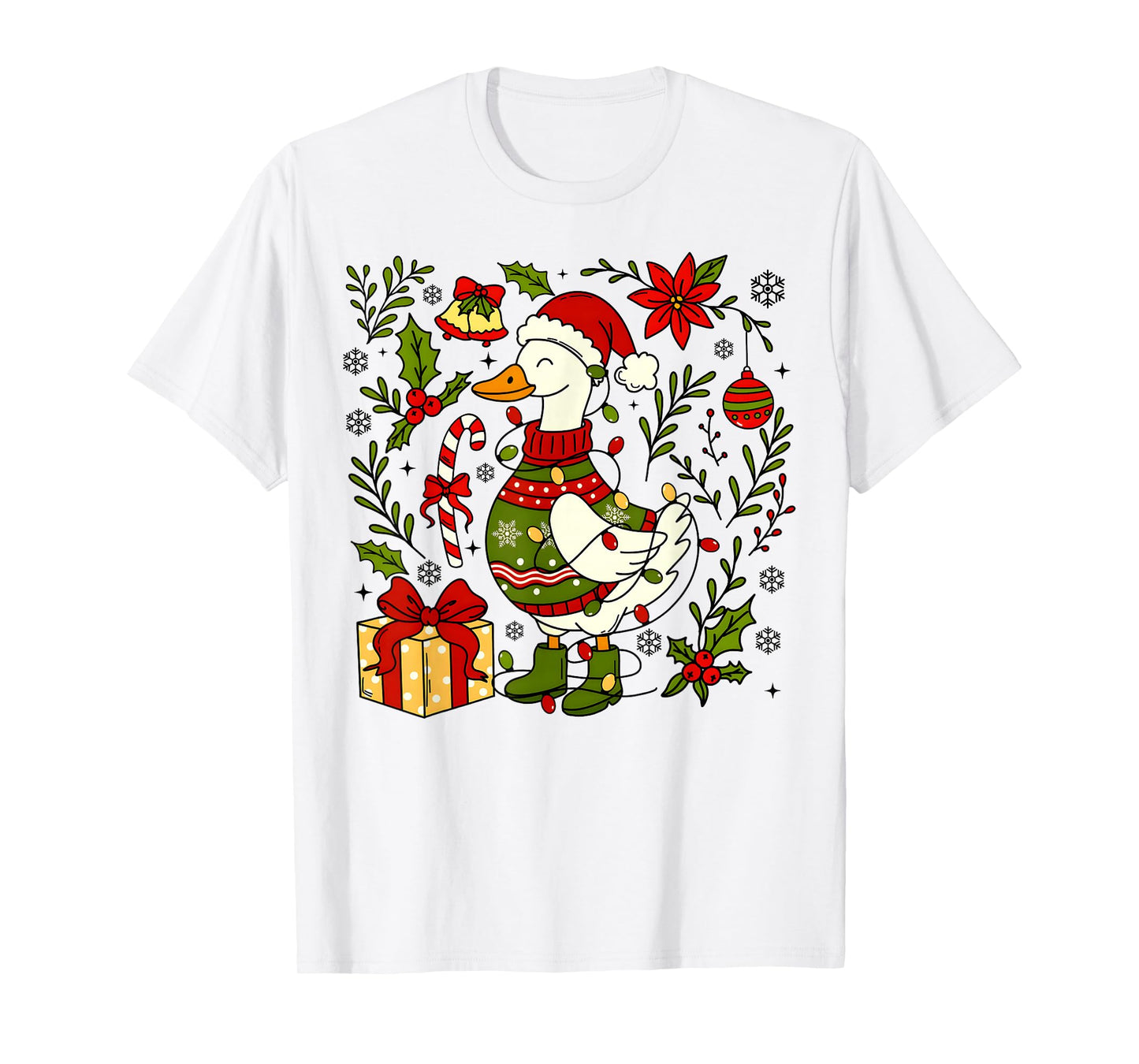 Preppy Goose Santa Merry Christmas Farm Animals Lover Xmas T-Shirt