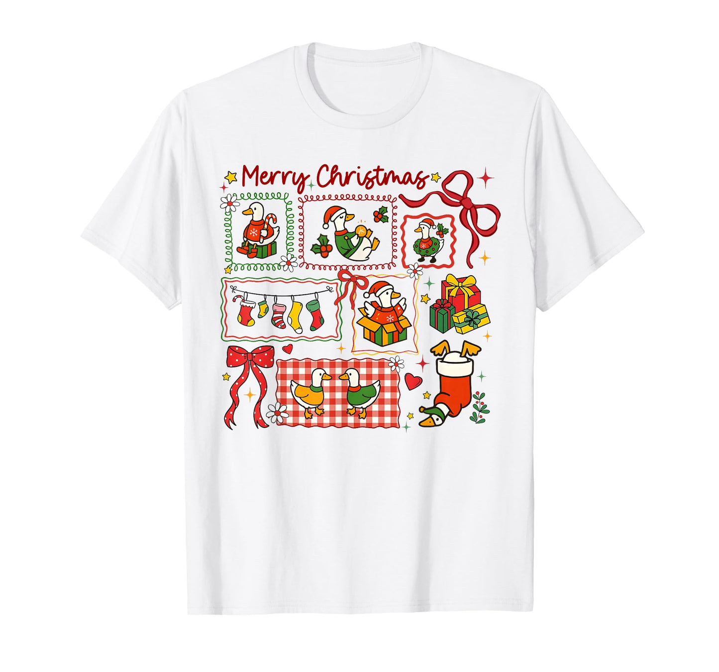 Cute Merry Christmas Goose Holiday Coquette Bow Girl Women T-Shirt