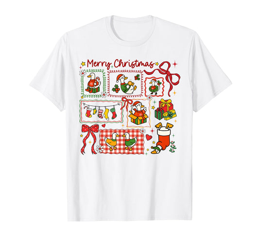 Cute Merry Christmas Goose Holiday Coquette Bow Girl Women T-Shirt