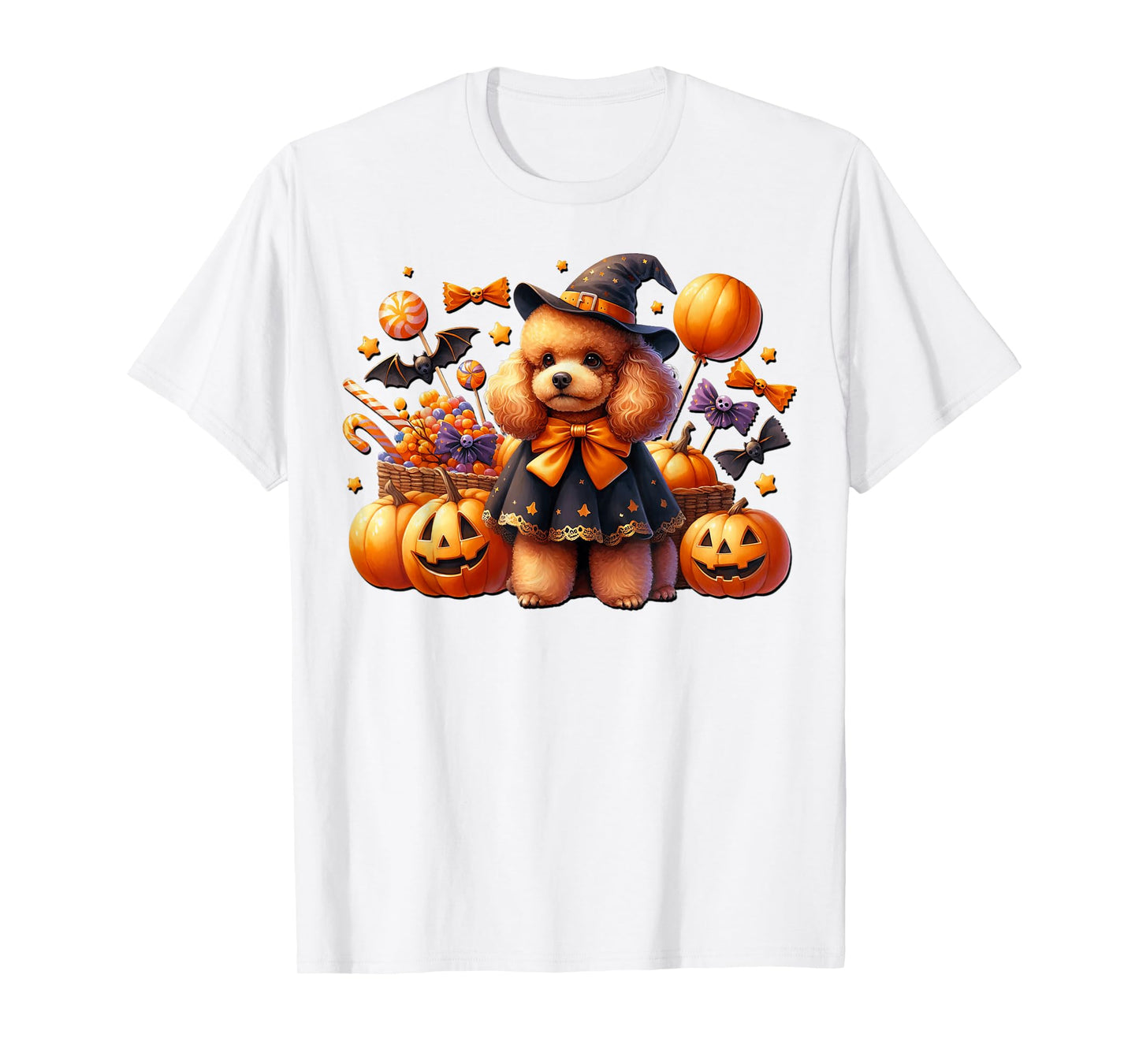 Orange Halloween Poodle Accessories for Women Girls and Fall T-Shirt