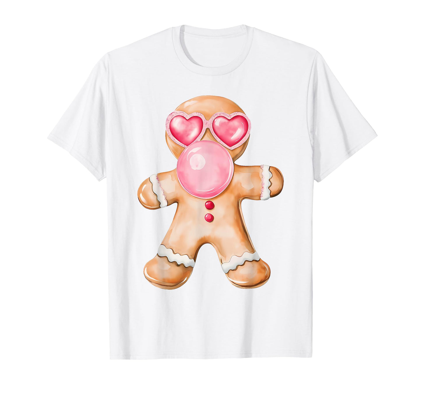 Gingerbread Blowing Bubble Gum Pink Sunglasses Christmas T-Shirt