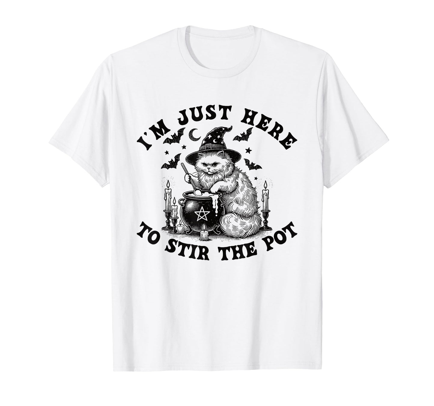 Funny Witch Cat Halloween Cauldron Stirring Spell Party T-Shirt