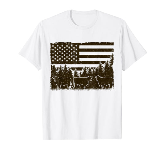 Black Angus Cow 4th of July USA Patriotic Cattle Farmer T-Shirt