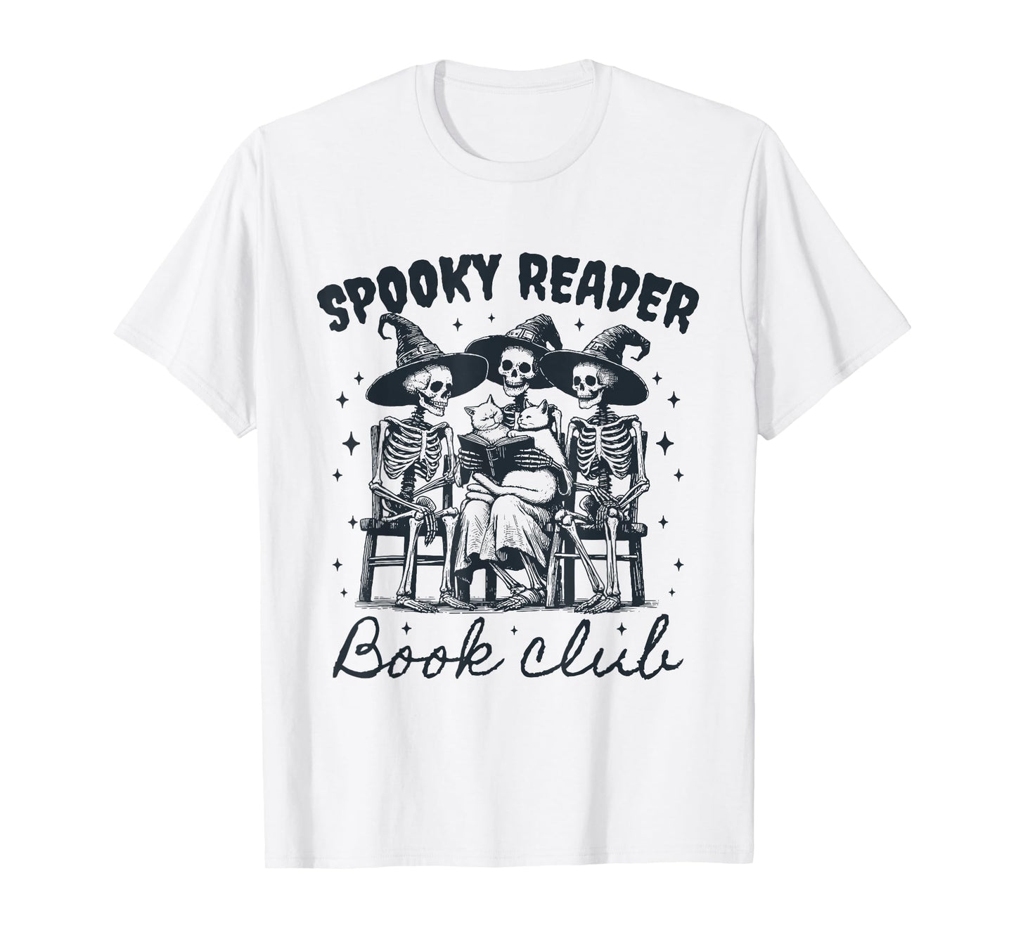 Spooky Reader Book Club Skeleton Witch Cat T-Shirt