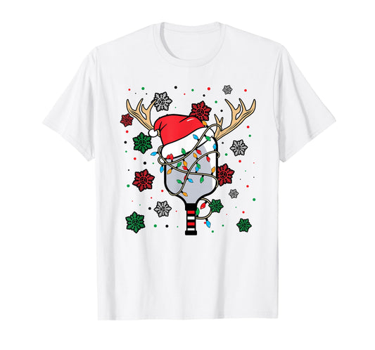 Christmas Pickleball Paddle Reindeer Santa Hat Xmas Costume T-Shirt