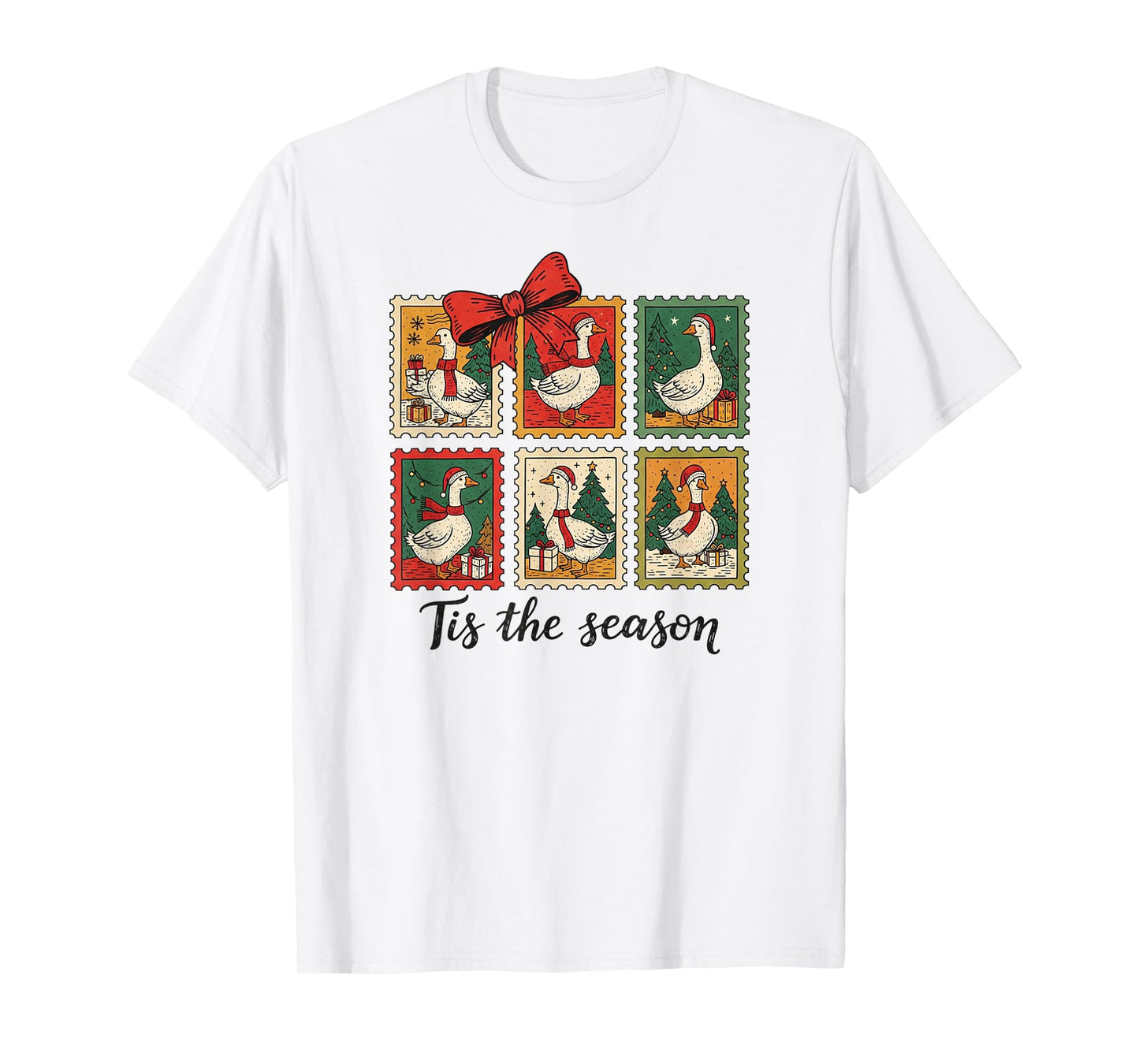 Vintage Christmas Postage Stamps Goose Men Women Kids Xmas T-Shirt