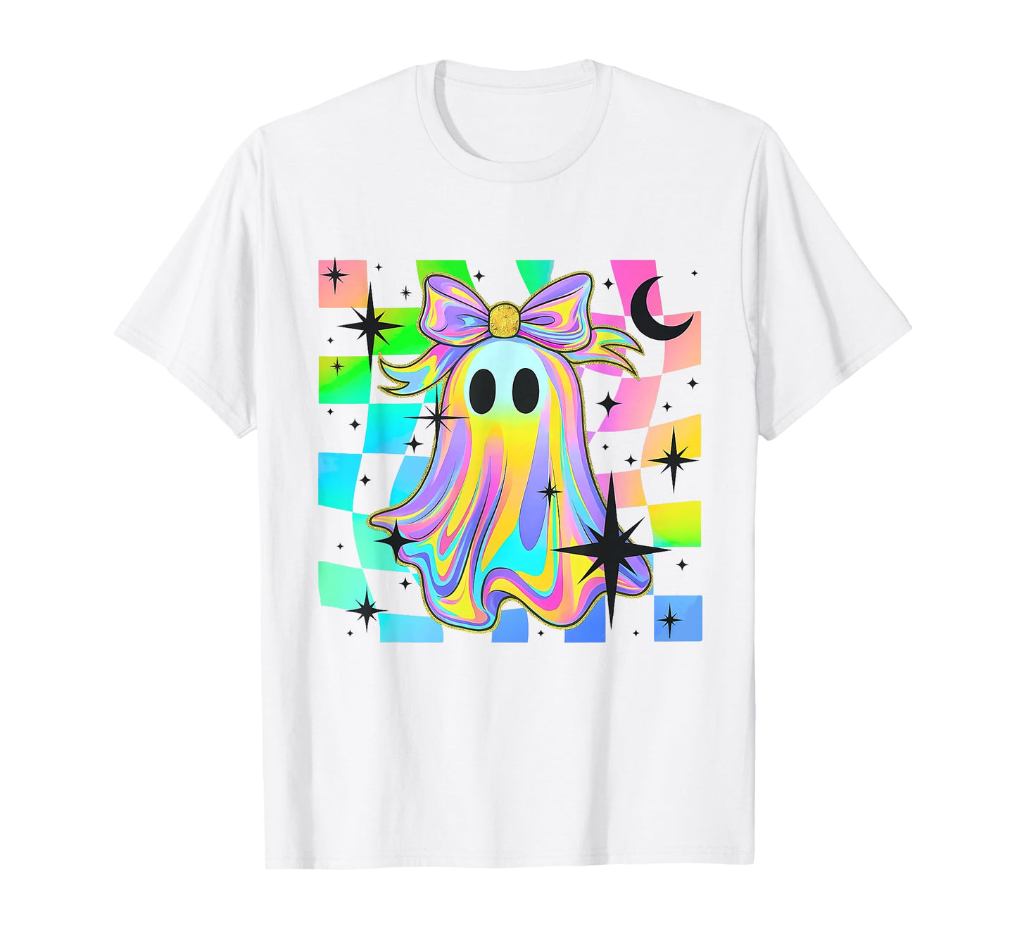 Pastel Galaxy Ghost Halloween Girl Kids Ghost Coquette Bow T-Shirt