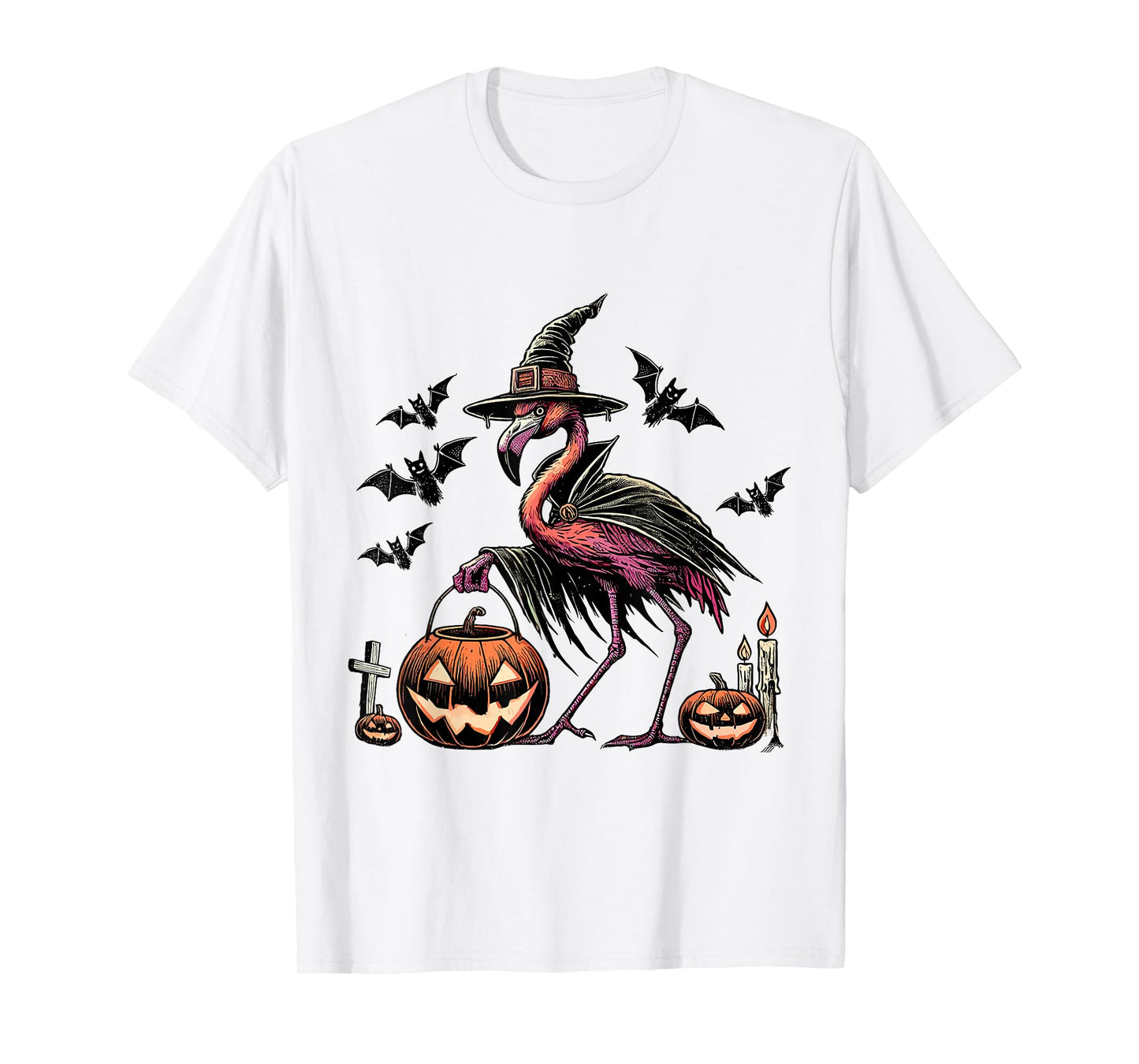 Halloween Flamingo Witch Funny Spooky Flamingo Costume Tee T-Shirt