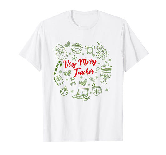 Very Merry Teacher, Christmas School, Teaching Christmas Tee T-Shirt