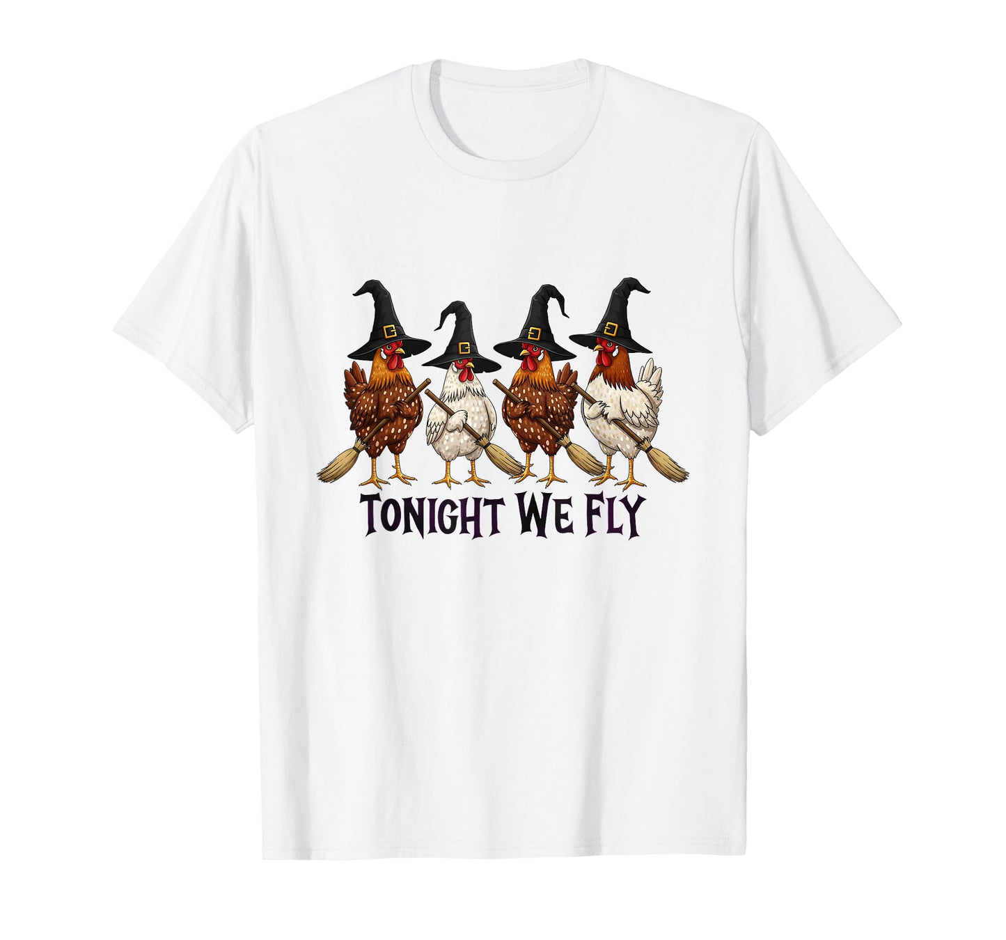 Tonight We Fly Halloween Chicken Witch Broom Salem Witch T-Shirt