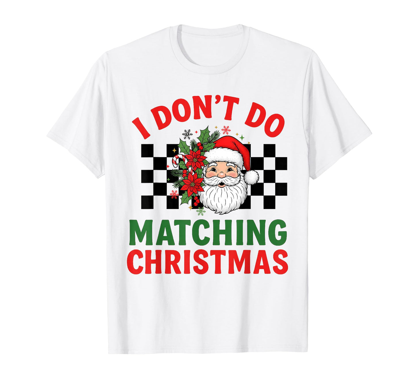 Checkered Retro Santa Claus Xmas Candy Cane Family Christmas T-Shirt
