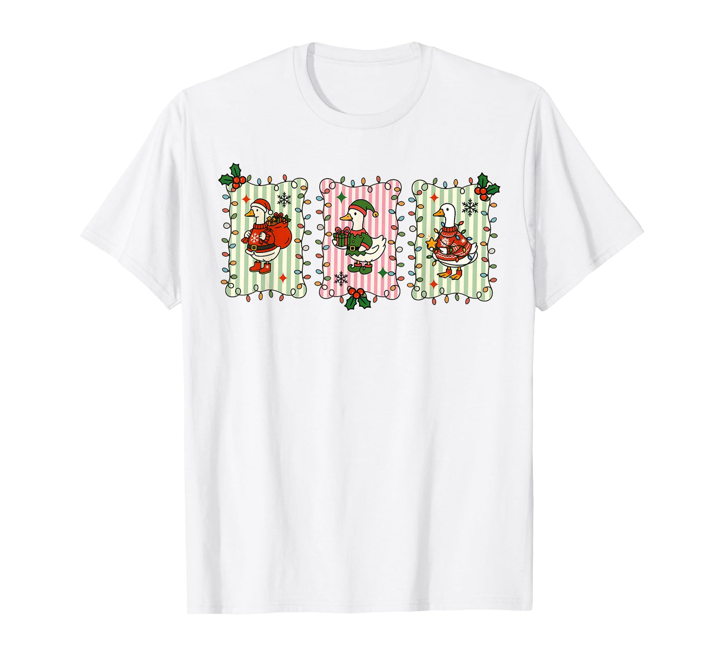 Retro Christmas Silly Goose Christmas Light Goosemas Funny T-Shirt