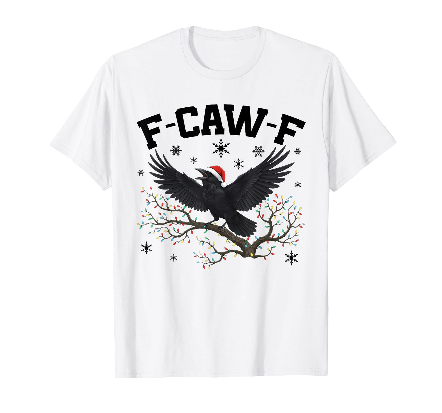 Retro Funny Black Crow F-Caw-F Christmas Lights Santa Hat T-Shirt