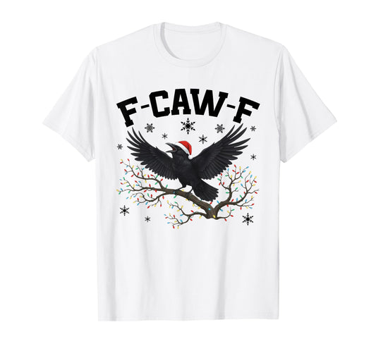 Retro Funny Black Crow F-Caw-F Christmas Lights Santa Hat T-Shirt