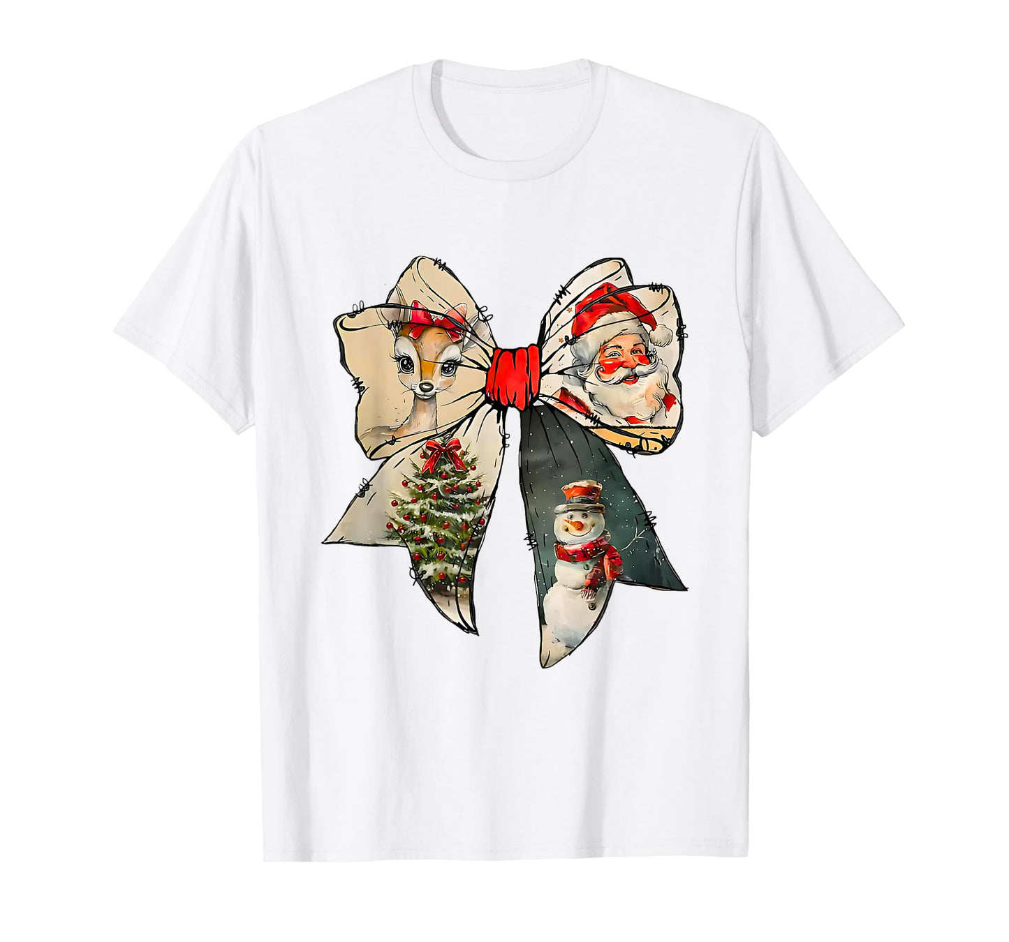 Snowman Santa Coquette Bow Christmas Tree Girl Women Kid T-Shirt
