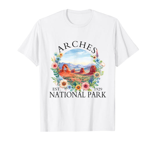 Retro Floral Arches National Park Hiking Camping Outdoor T-Shirt