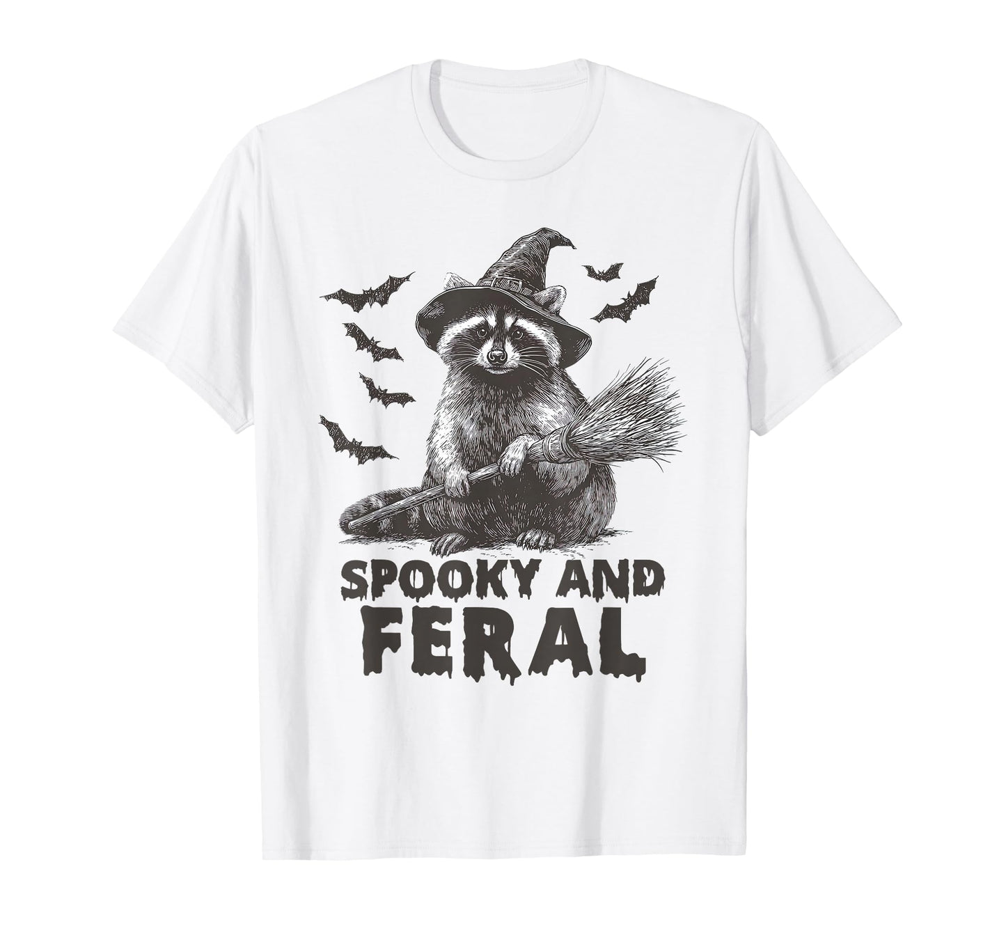 Spooky and Feral Witchy Raccoon Vintage Raccoon Halloween T-Shirt