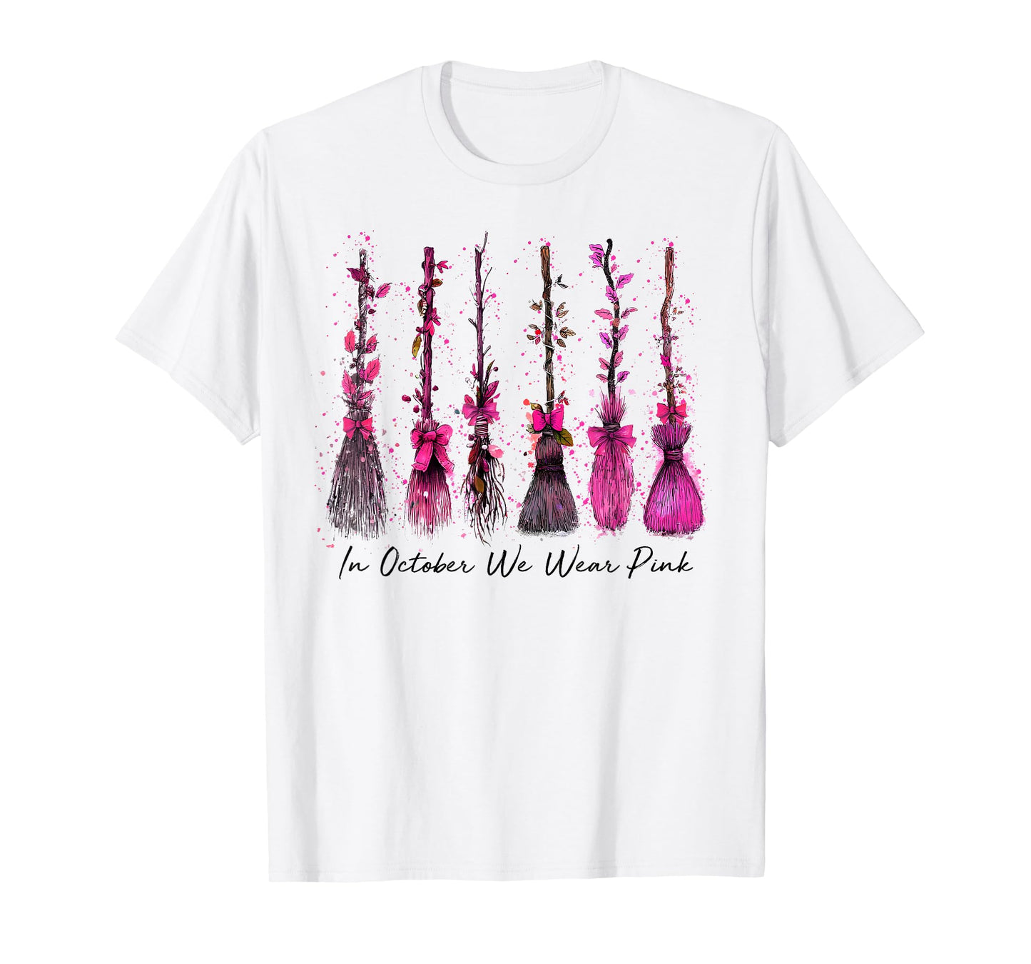in October We Wear Pink Witches Breast Cancer Halloween Kids T-Shirt