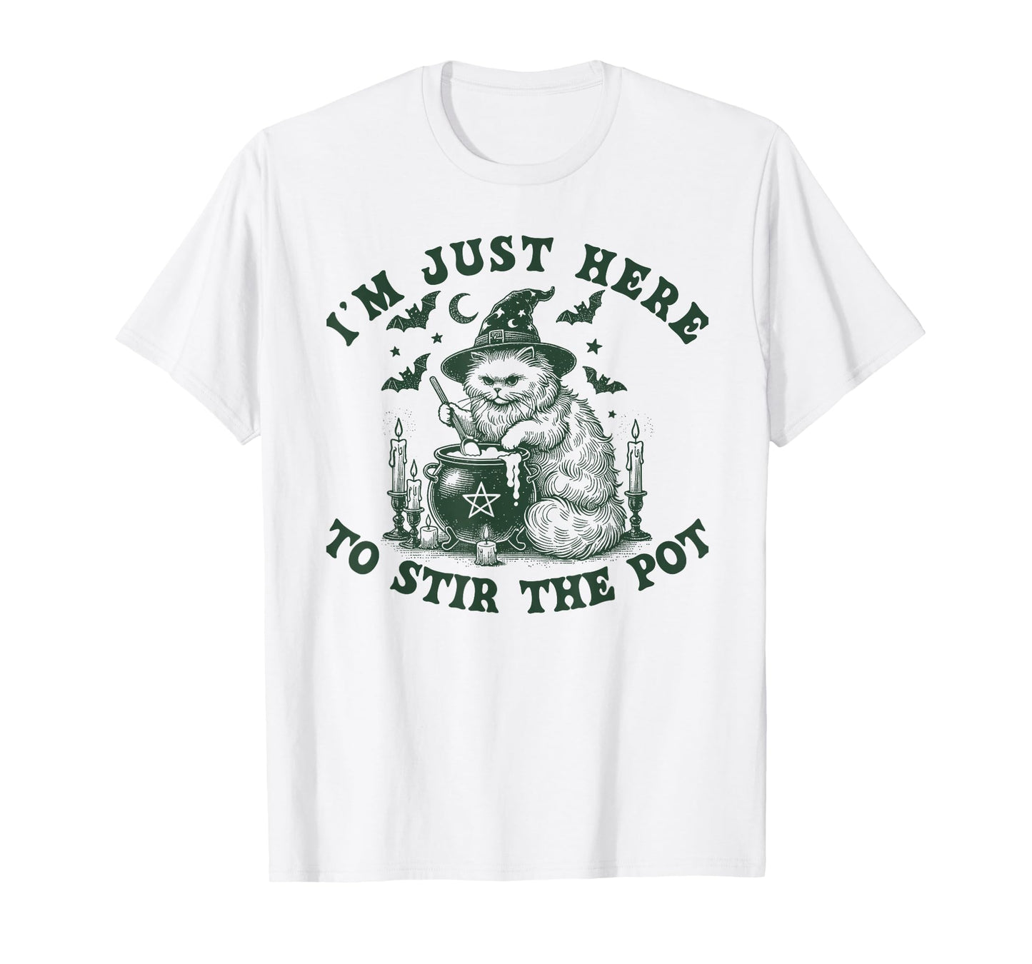 I’m Just Here to Stir The Pot Funny Witch Cat Halloween T-Shirt