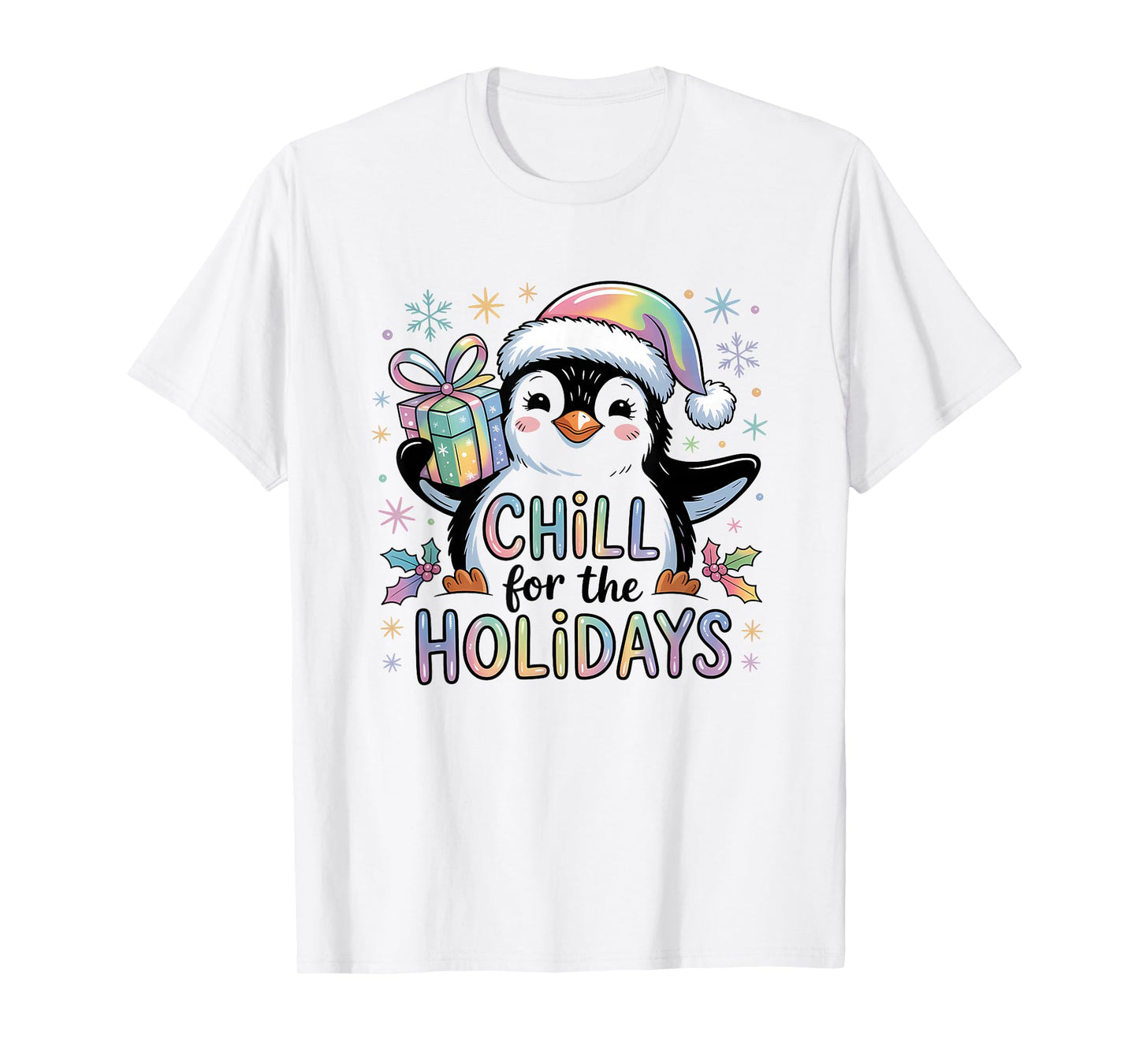 Chill for The Holidays, Cute Penguin Pastel Christmas T-Shirt