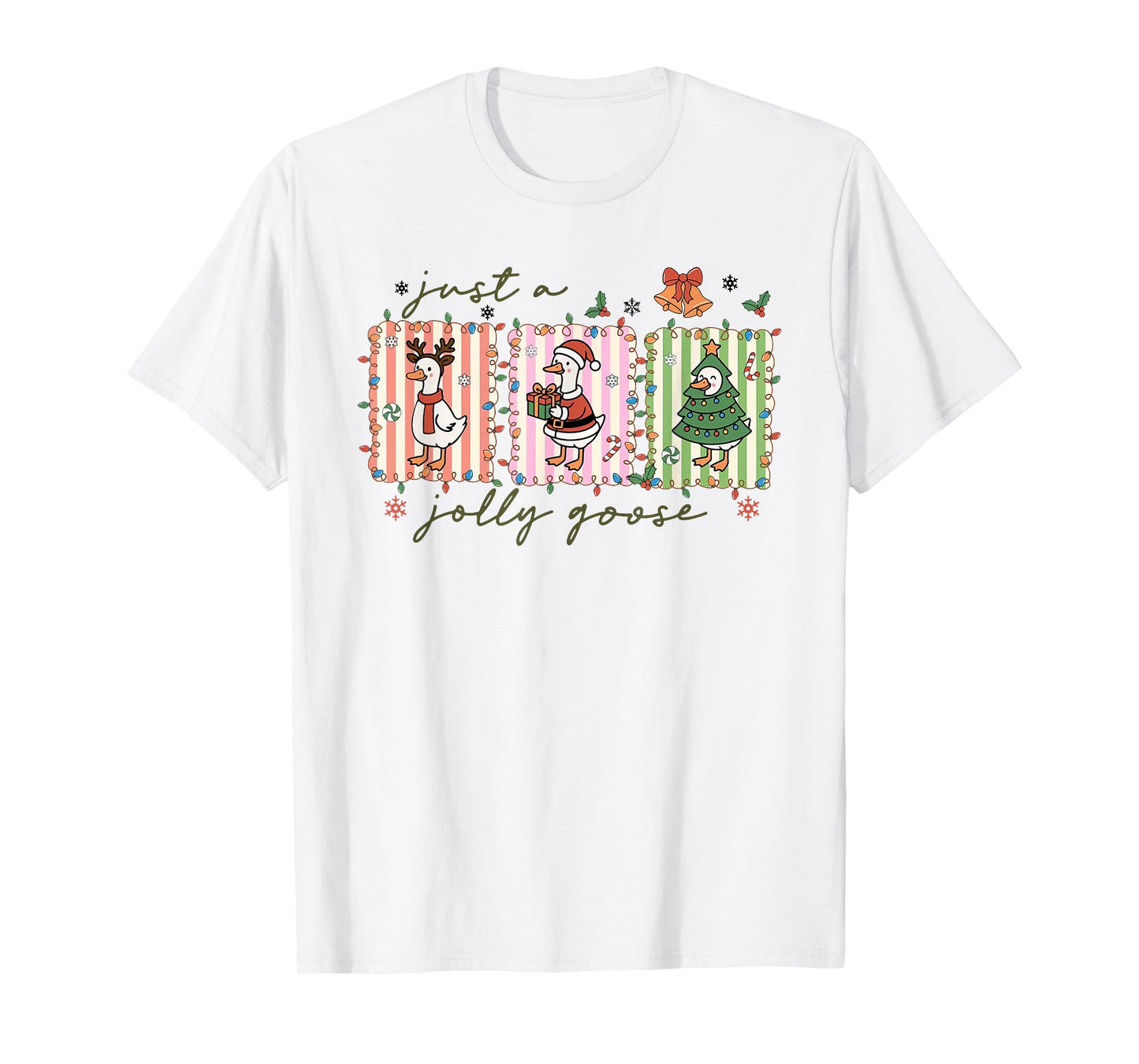 Just A Jolly Goose Funny Goose Santa Reindeer Cute Christmas T-Shirt