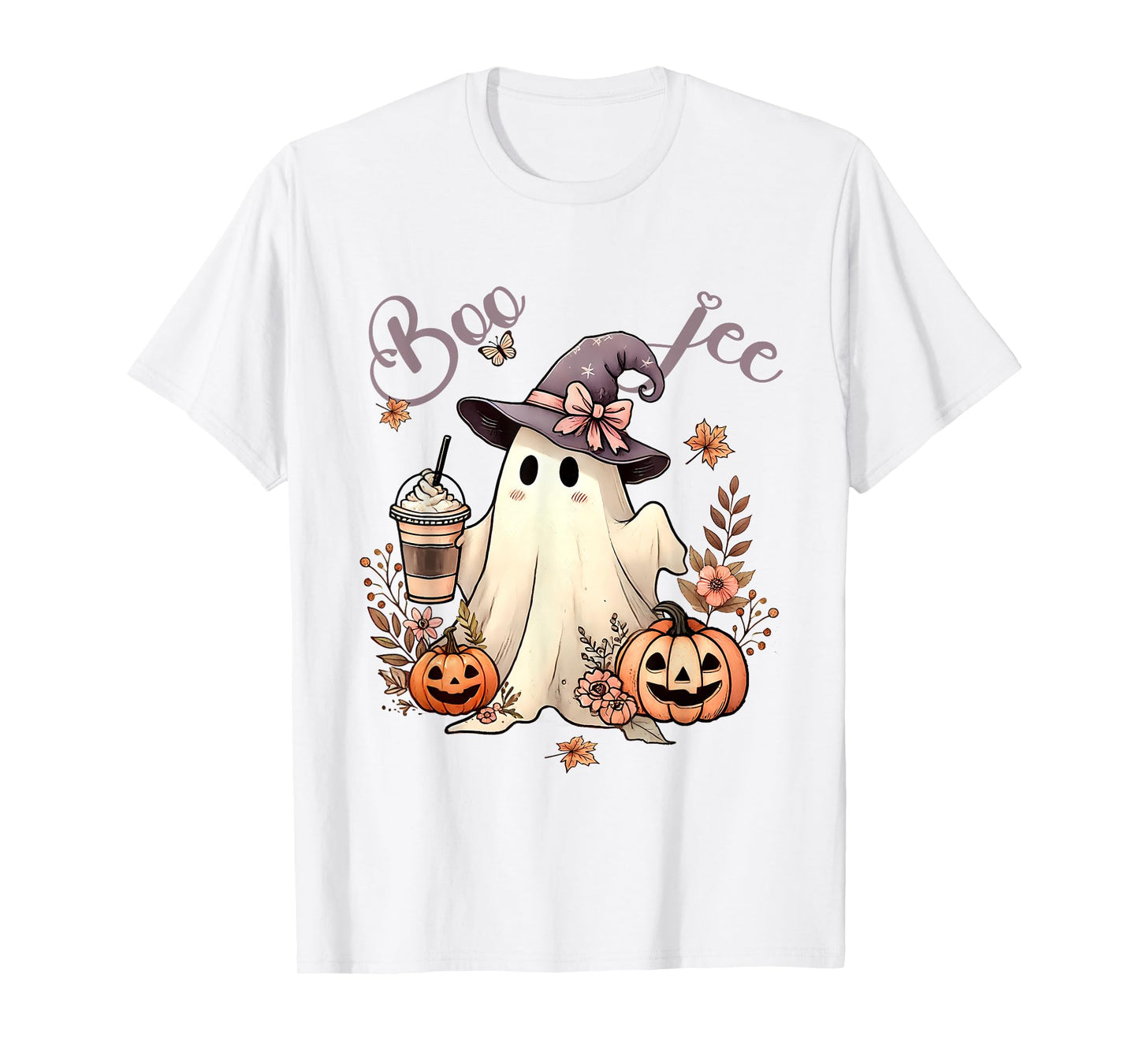 Boo Jee Ghost Ice Coffee Coquette Bow Halloween Women Girl T-Shirt