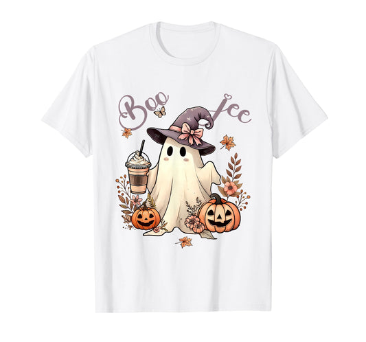 Boo Jee Ghost Ice Coffee Coquette Bow Halloween Women Girl T-Shirt