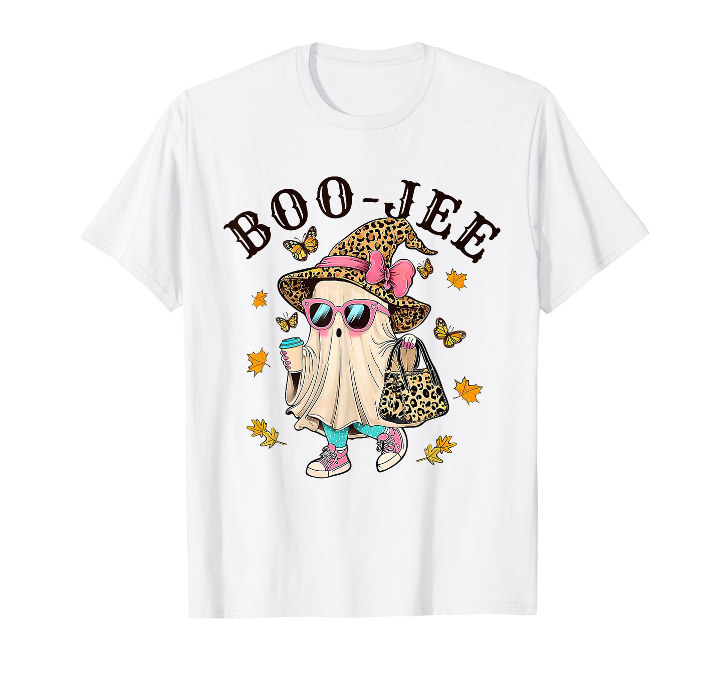 Coquette Leopard Ghost Coffee Boo-JEE Halloween Boujee Fall T-Shirt