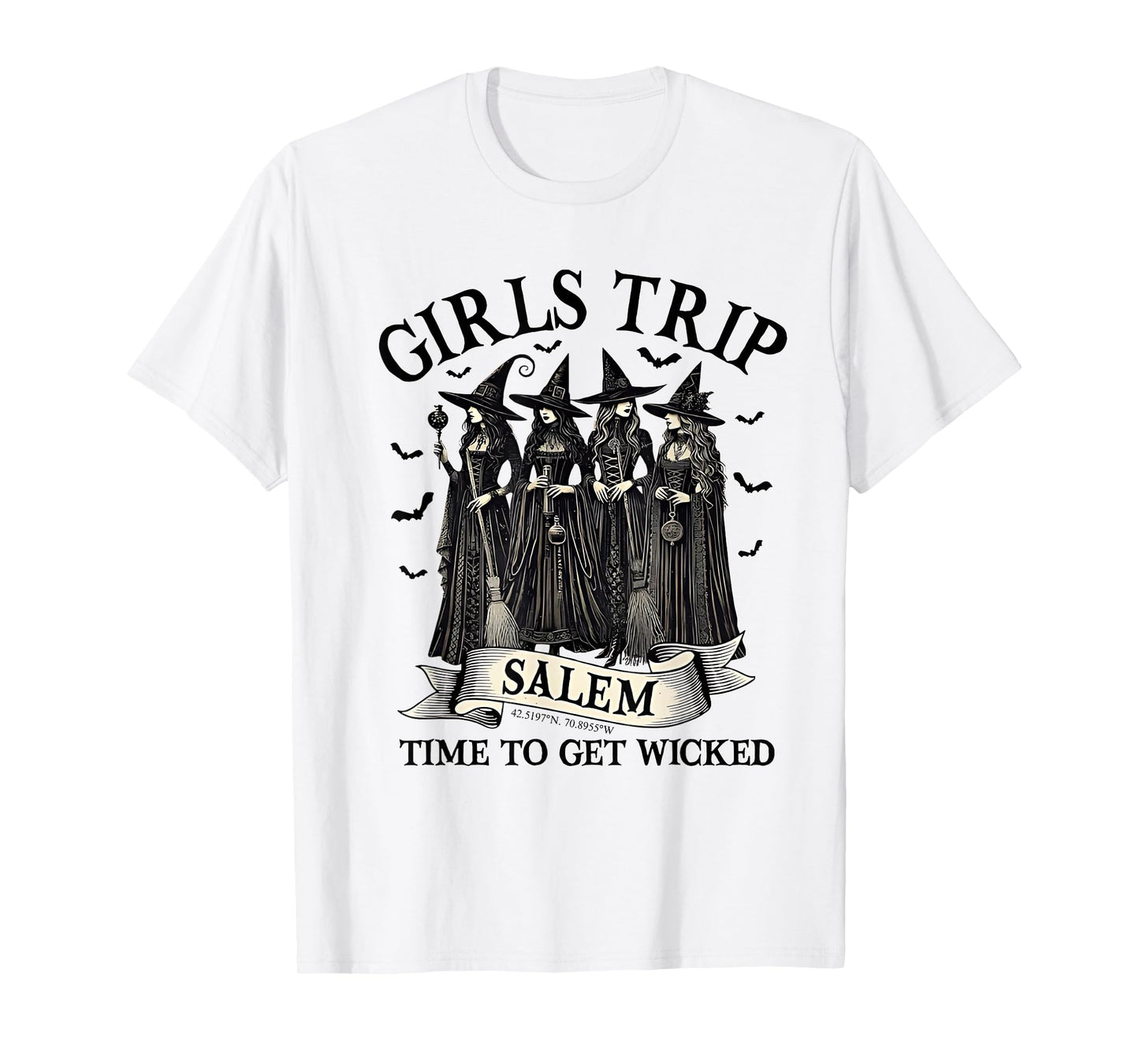 Retro Girls Trip Halloween Salem Witch Time to Get Wicked T-Shirt