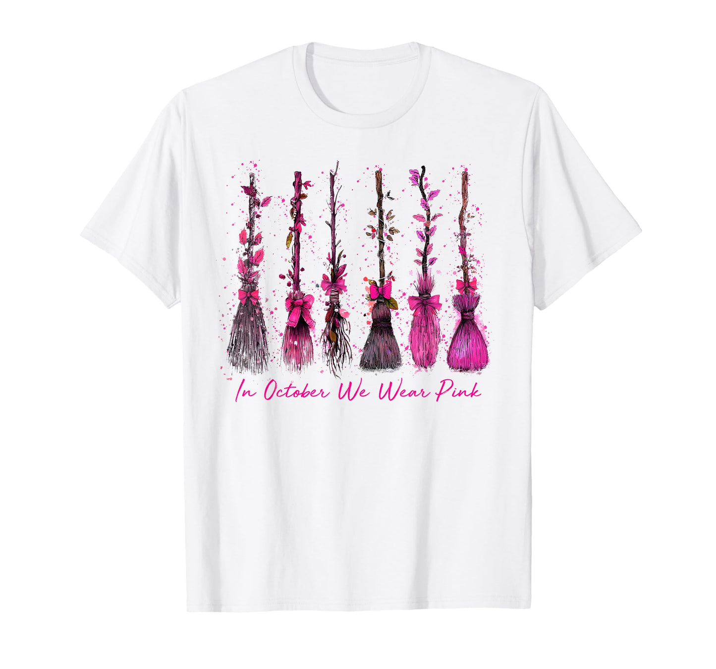in October We Wear Pink Witches Breast Cancer Halloween Kids T-Shirt
