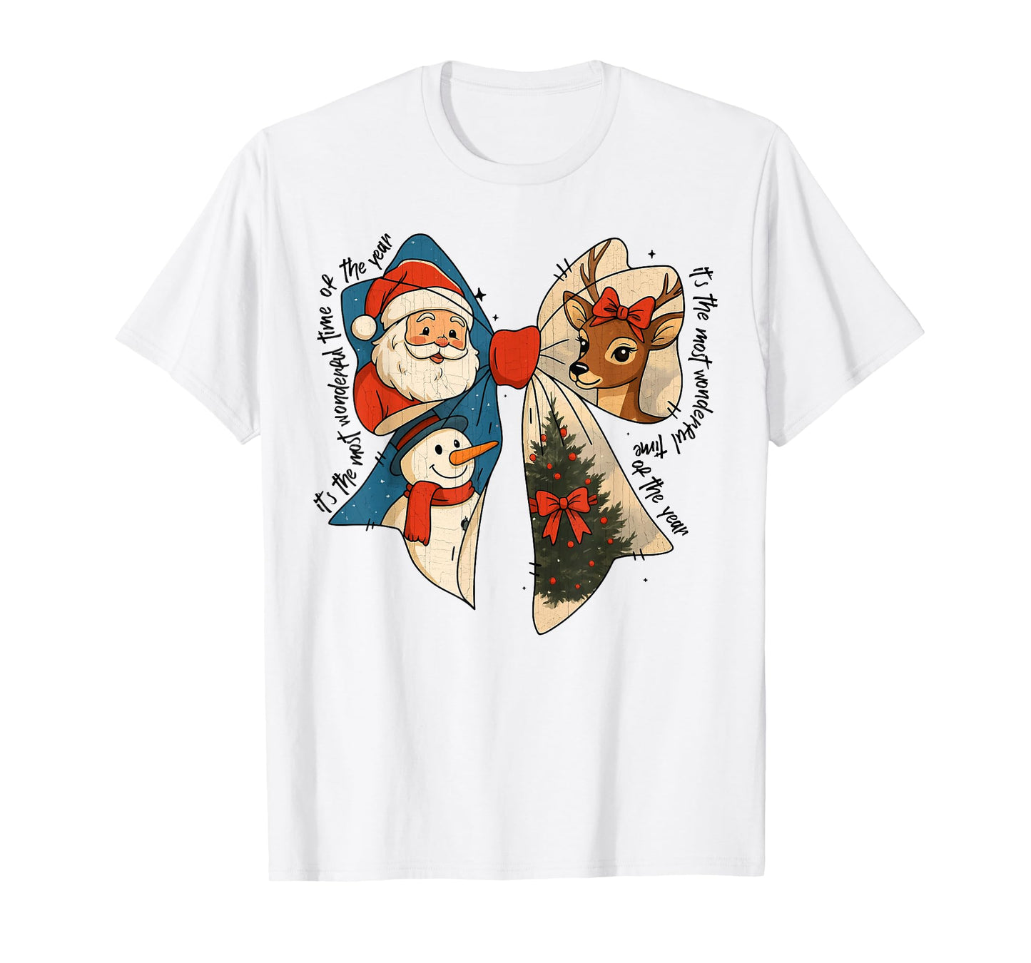 Cute Christmas Bow Santa Reindeer Snowman Tree Holiday T-Shirt