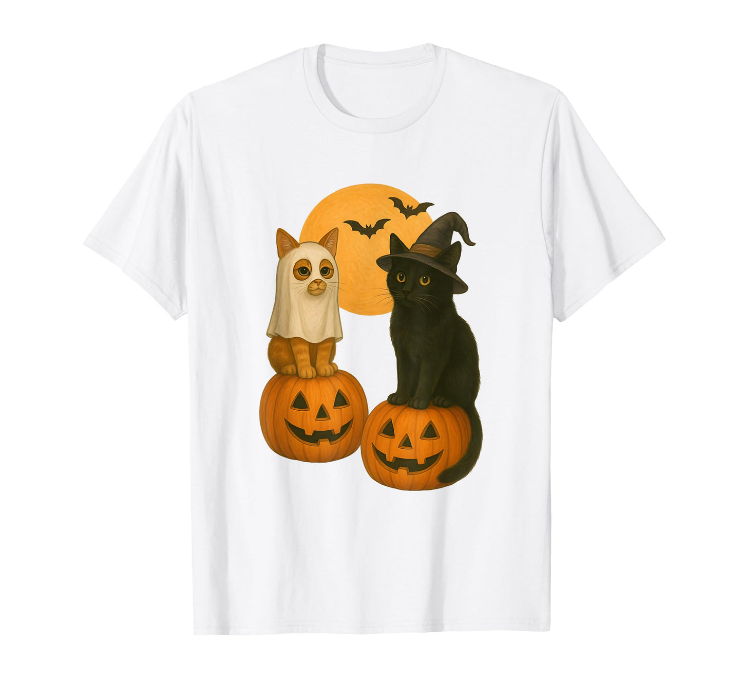 Cute Cats with Halloween Costumes Ghost and Witch Kitten T-Shirt