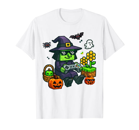 Halloween Costume Kids Girl Boy Game Gamer Pixel Ghost Witch T-Shirt