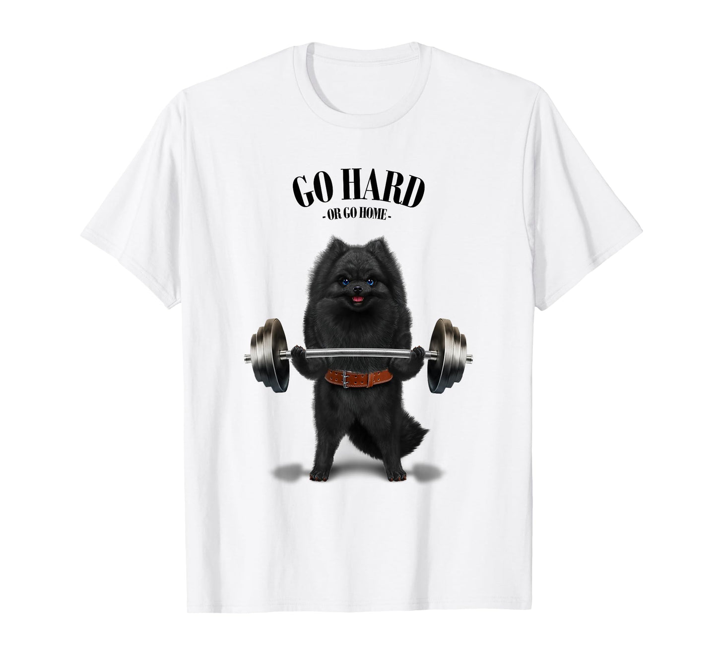 Black Pomeranian Dog Weightlifting in Fitness Gym T-Shirt for Men Women Kids