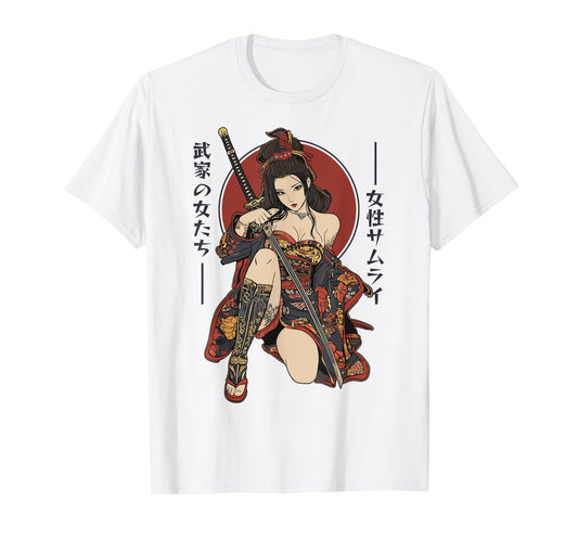 Samurai Warrior Waifu Girl Japanese Ukiyo-e Manga Samurai T-Shirt