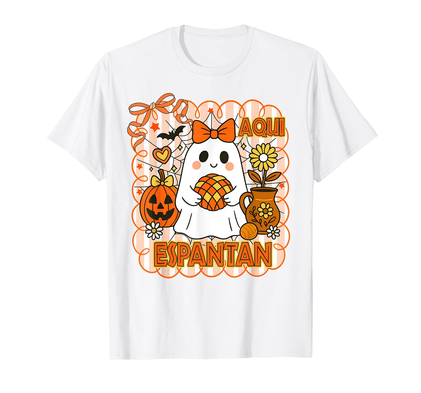 Spanish Latina Halloween Vibes Spooky Season Aqui Espantan T-Shirt