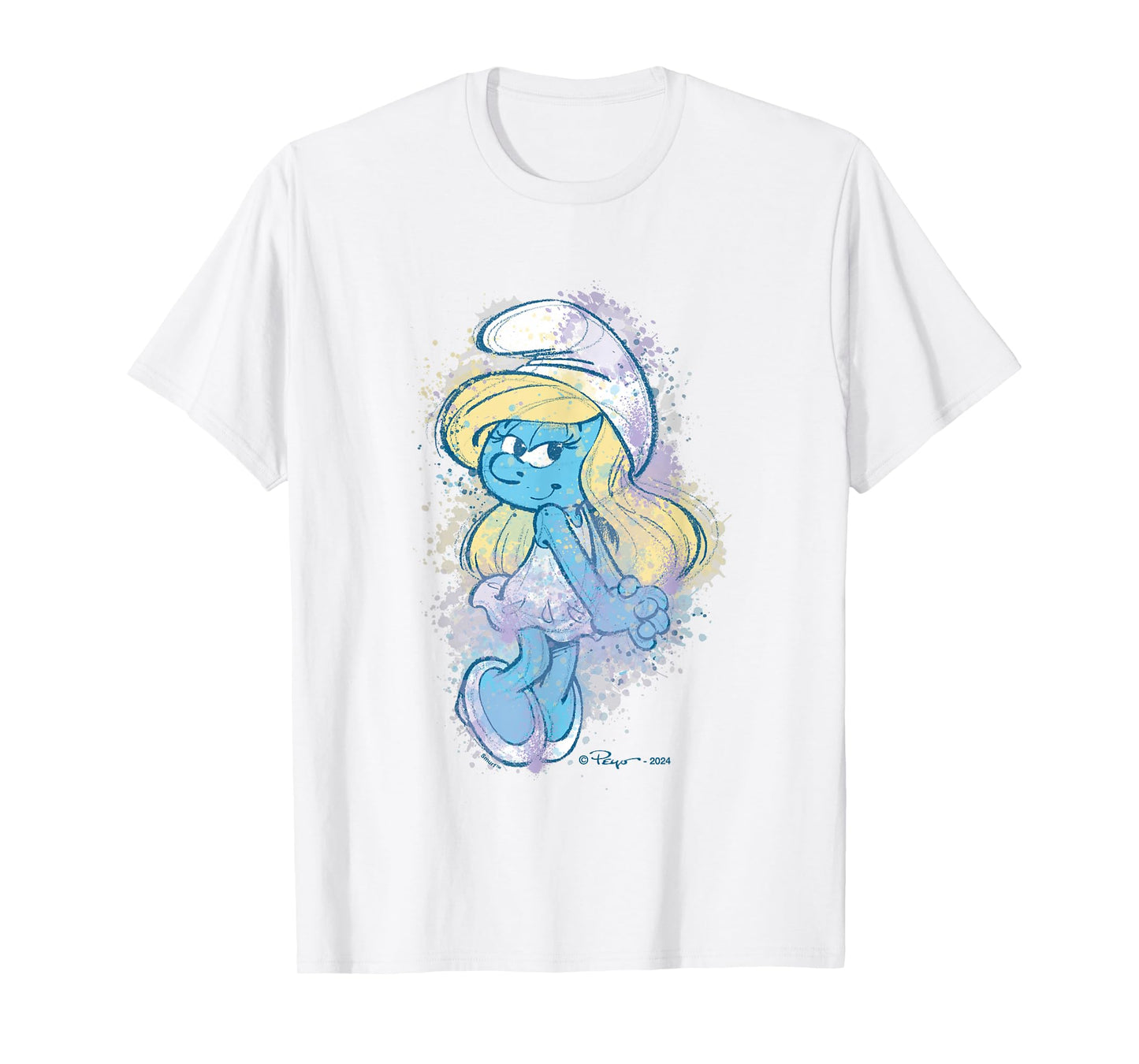 The Smurfs Cute Smurfette Watercolor Portrait Distressed T-Shirt