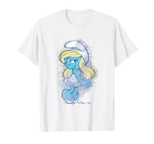 The Smurfs Cute Smurfette Watercolor Portrait Distressed T-Shirt