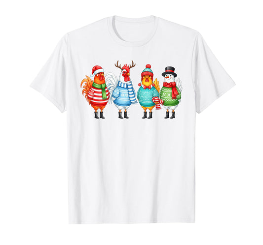 Christmas Chicken Funny Rooster Bird Men Women Kids Xmas T-Shirt