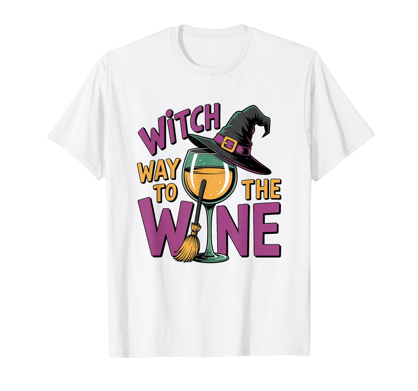 Witch Way to The Wine Funny Halloween Pun T-Shirt