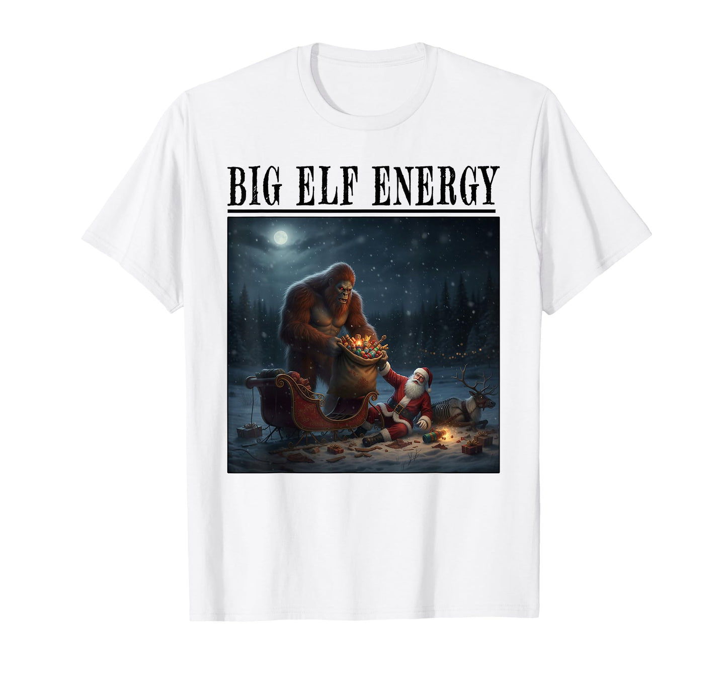 Bigfoot Santa Cannibal Wreck Sleigh Crash Christmas Rescue T-Shirt