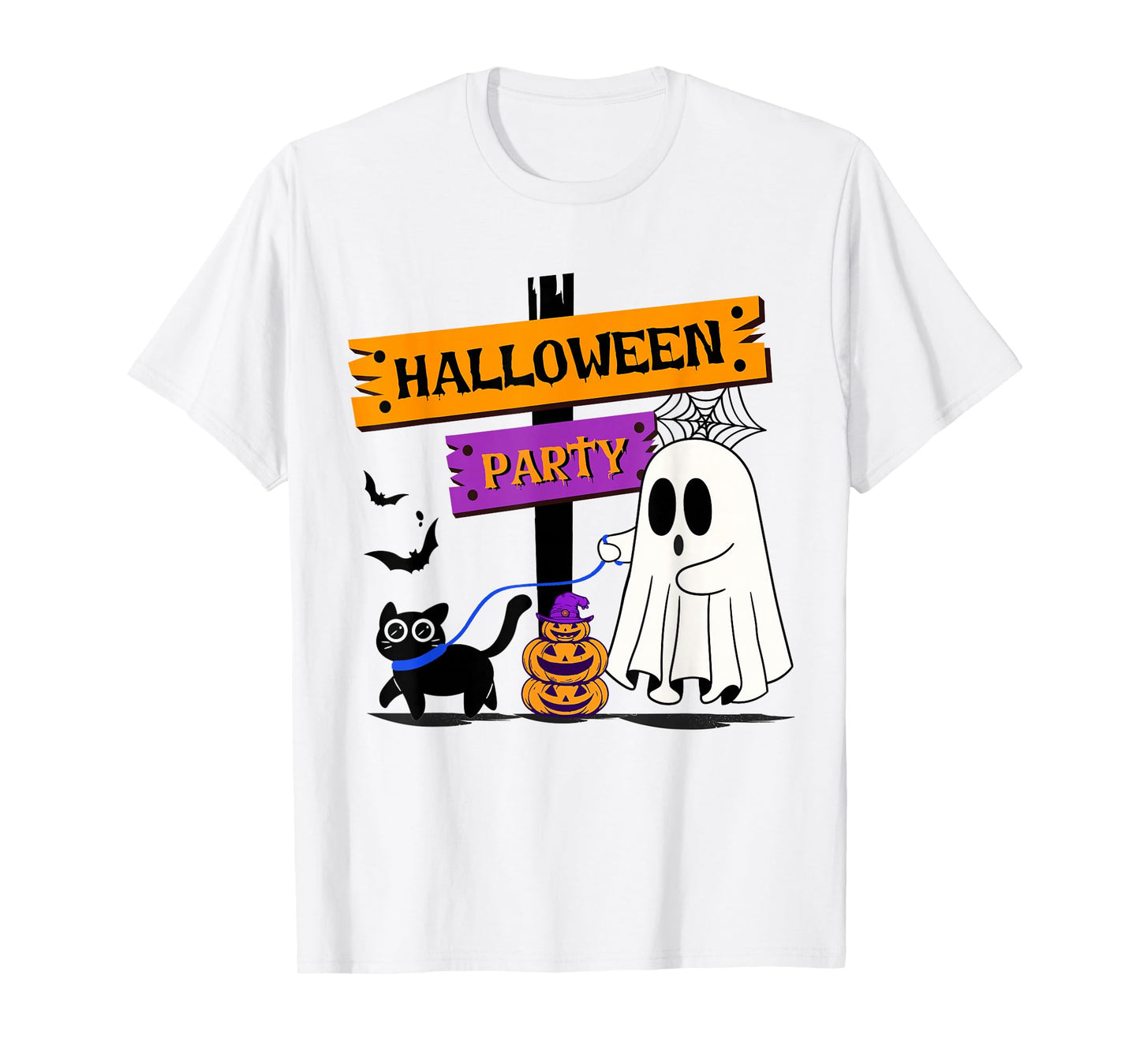 Spooky Ghost Walking with A Funny Black Cat Halloween Party T-Shirt