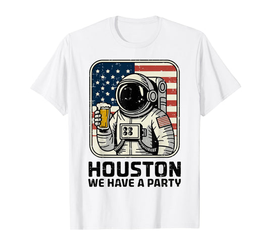 Houston We Have a Party Patriotic Astronaut American Flag T-Shirt